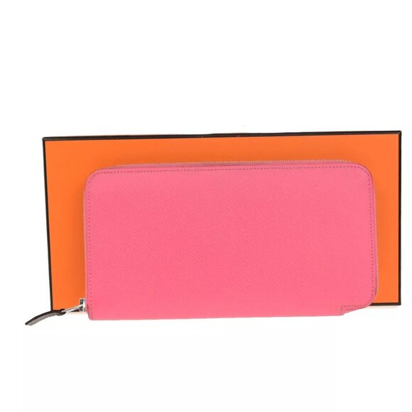 HERMES Azap Classique Long Zipper Wallet Silk In Epsom Rose Azaalee SHW - Picture 1 of 14